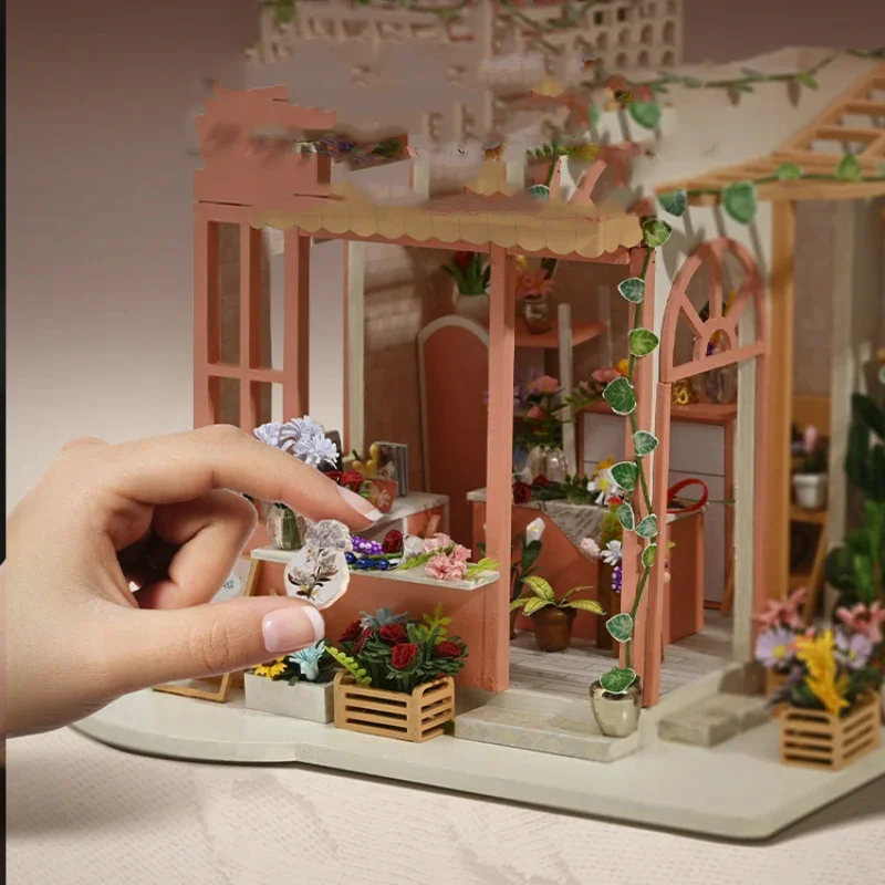 Maison de fleurs étoilées de Micro World, scène de cabine faite à la main, bricolage, modèle de petite maison, assemblage d'art, cadeau d'anniversaire pour fille, animation