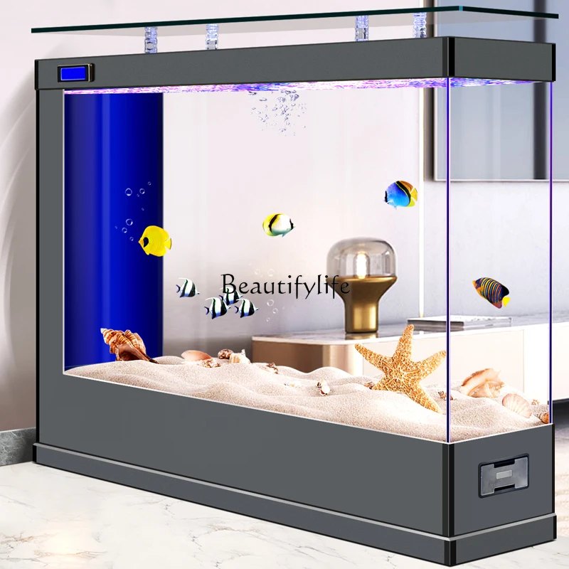 

05-*Fish tank living room aluminum alloy small side filter natural ecological cycle water-free floor rectangular tank