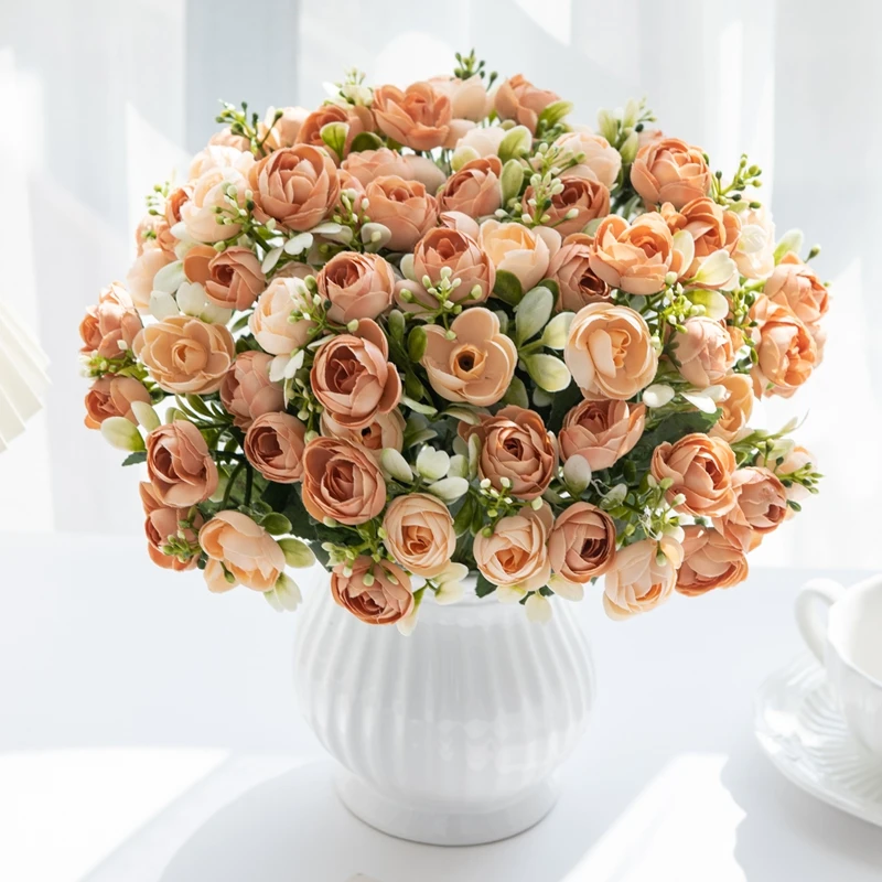 15 Köpfe Seidenrosen Kleine Teeknospe Künstliche Blumen Hochzeit Festival Raumdekoration Zuhause Zierblumentopf Fotografie Requisiten Diy
