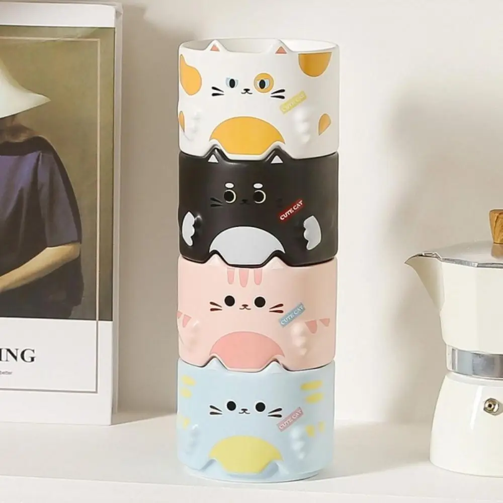 

Drinkware Ceramic Cat Mark Cup Cute with Handle Stacked Pair Cup Cartoon Heat-resistant Water Cup Milk