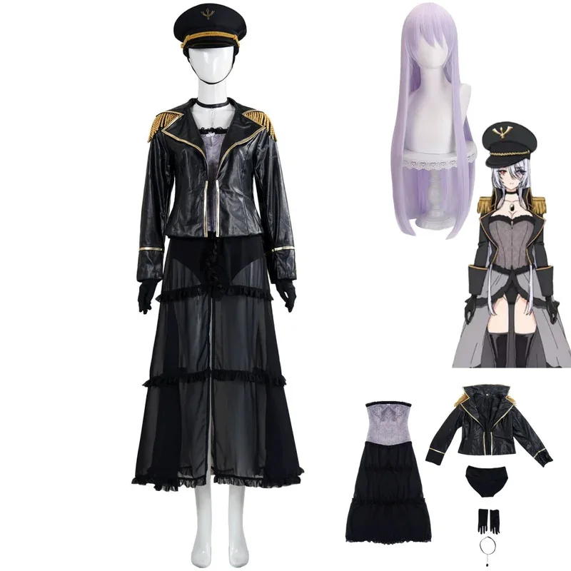 My Dress-Up Darling Kitagawa Marin Cosplay Costume Set - Black Lobelia Wig Military Uniform PU Coat Sexy Carnival Suit for Women