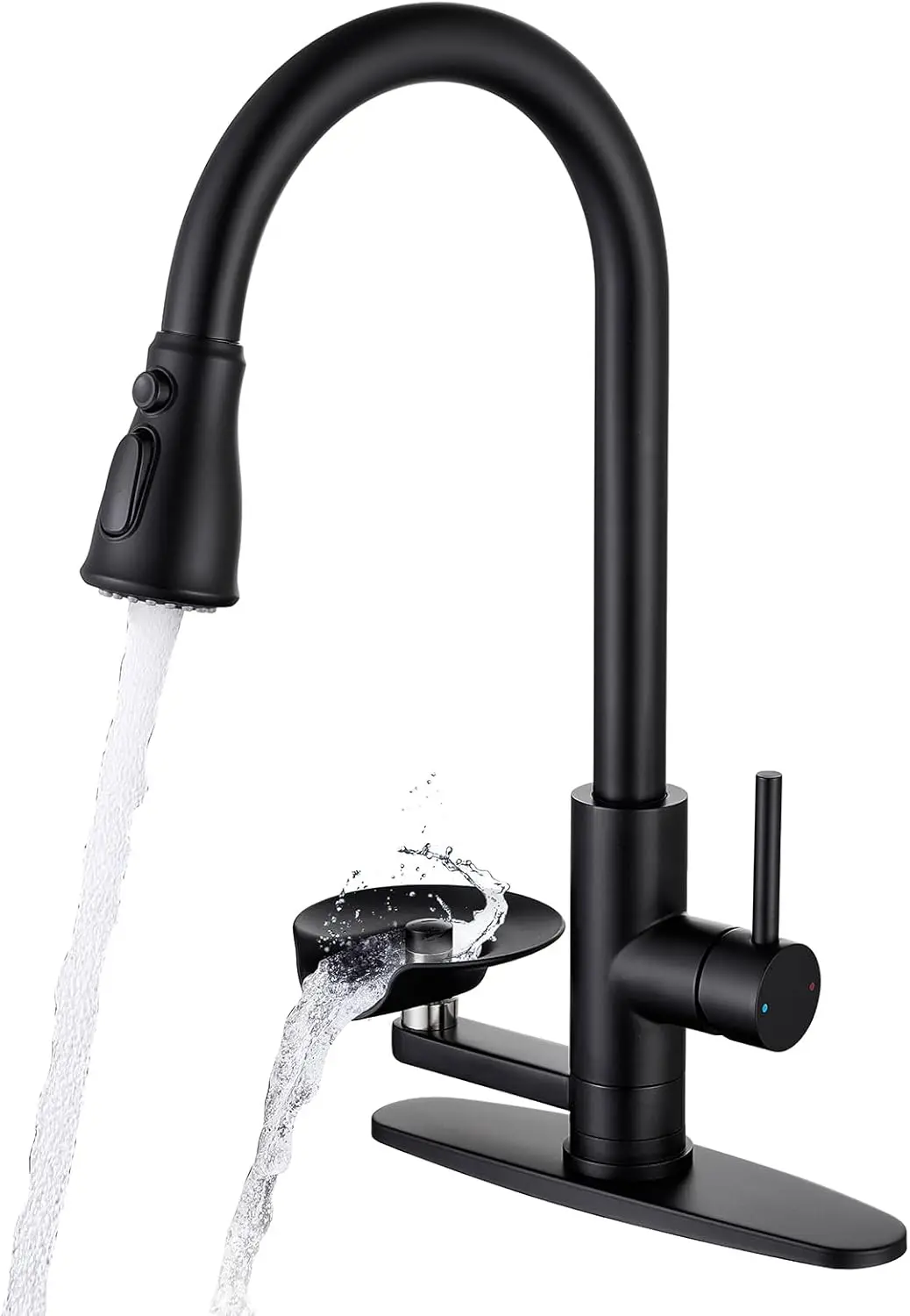 

Matte Black Kitchen Faucet with Glass Rinser, Pull Down Sprayer with 3 Water Modes, Single Handle Stainless Steel Kitchen Sink F
