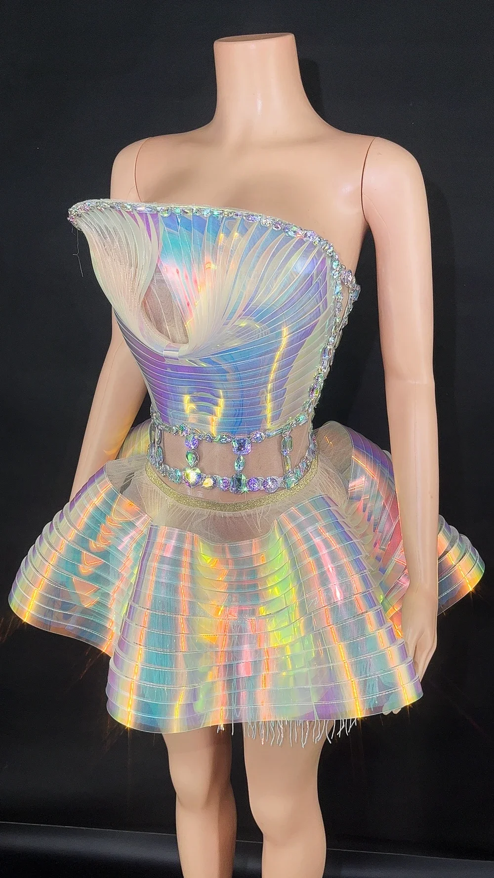 Vestido de burbuja de tubo corto con diamantes de imitación de lentejuelas brillantes, ropa de escenario Sexy para espectáculo, disfraz de baile, fiesta de celebración, vestido de cumpleaños