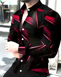 Men's geometric simple long-sleeved shirt men's casual versatile fashion street men's shirt lapel single-breasted long sleeve