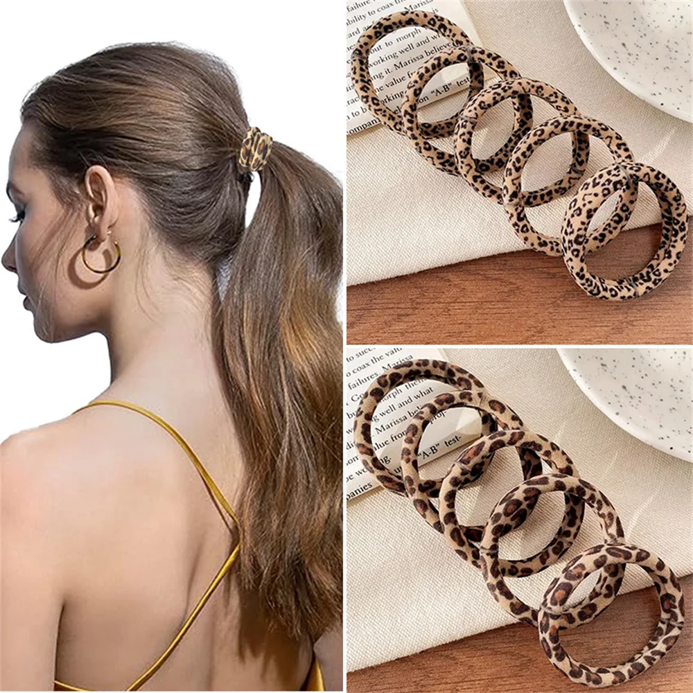 10 Teile/satz Hohe Elastizität Nahtlose Leopardenmuster Gummiband Pferdeschwanz Haargummi Kopf Seil für Frauen Langlebig Verdickte Haar Ring