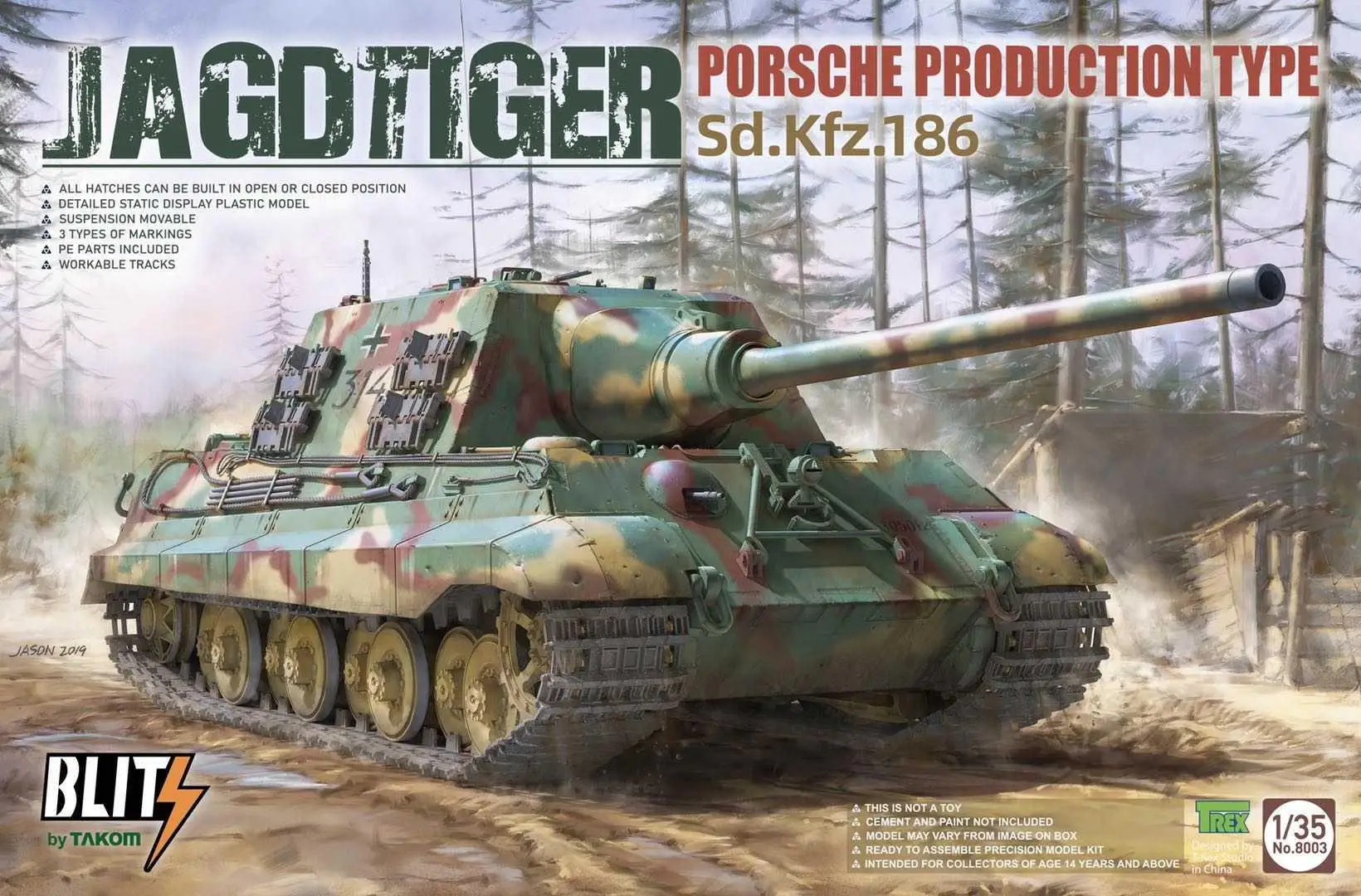 Takom 8003 1/35 مقياس JAGDTIGER D.KFZ.186 نوع الإنتاج نموذج عدة