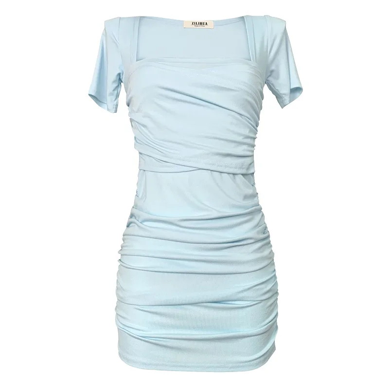

Dongda Gate Faionable Comfortable New Sexy ort Sve Wrap Body с высокой талией и квадратным воротником, плиссированное платье для женщин