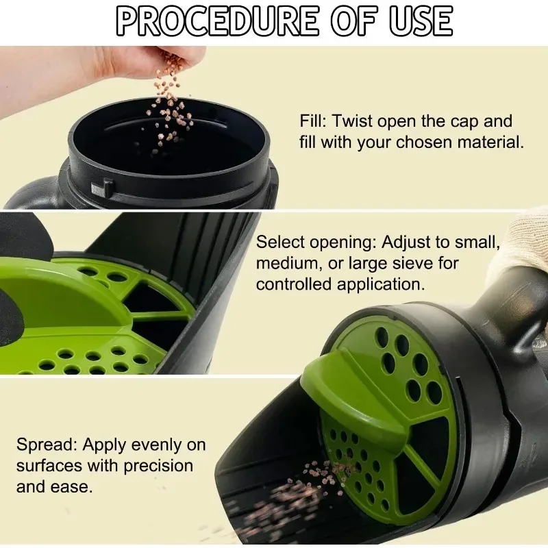 Heavy Duty Hand Spreader Shaker 80oz Multi-ใช้ปรับประตูสําหรับหญ้าเมล็ดปุ๋ยน้ําแข็งละลายเกลือหิมะ YARD Care