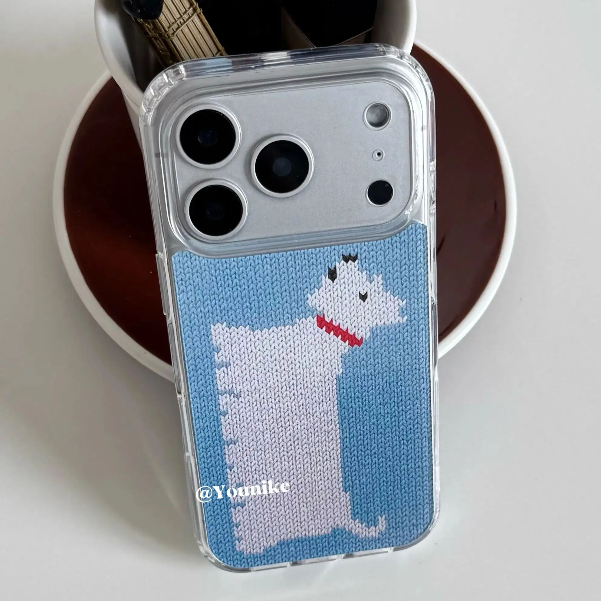 Korean Ins Knitted Printed Western Highland Dog Cute Phone Case For iPhone 17 16 15 14 13 12 11 Pro Max 7 8 Plus MINI Y2K Cover