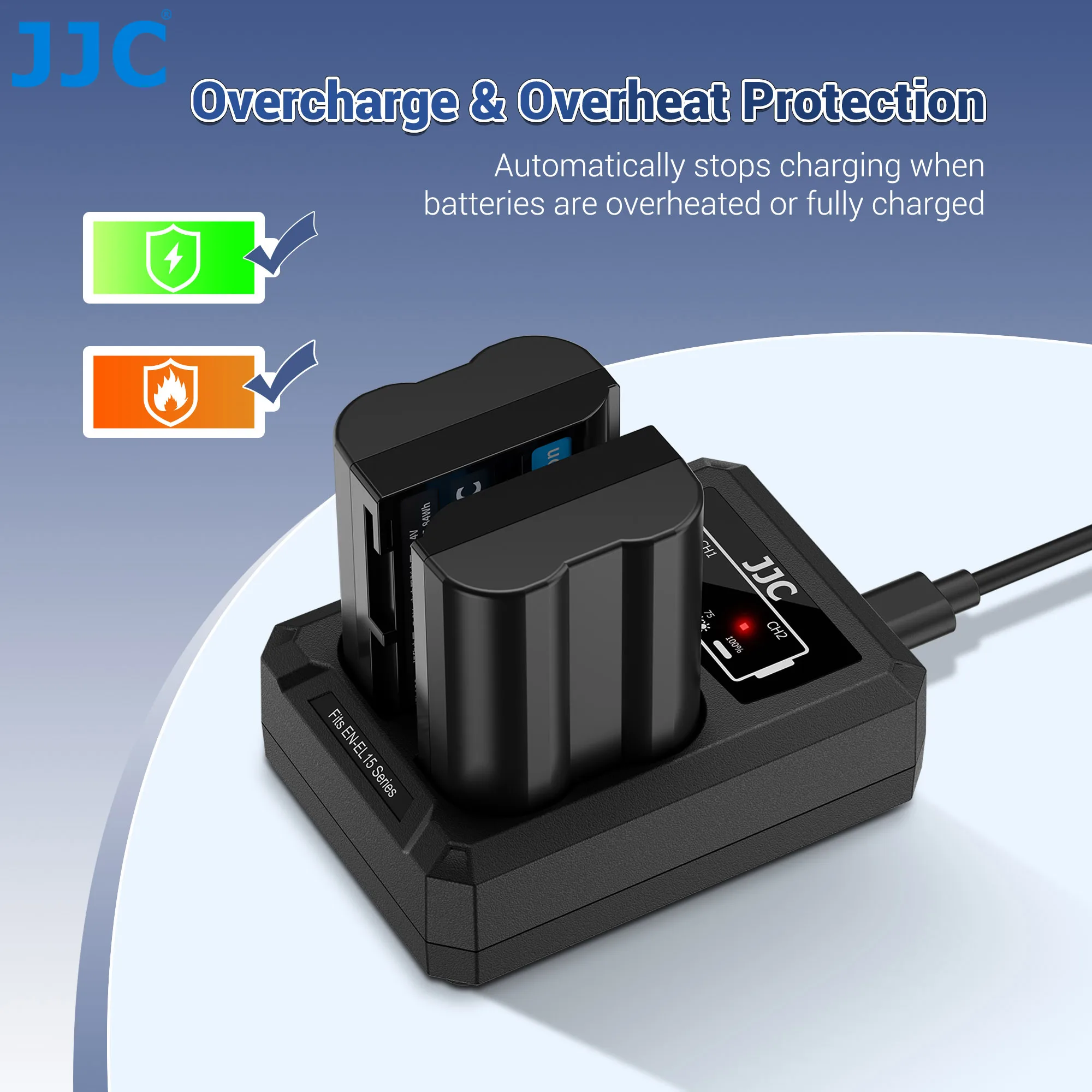 JJC Camera Battery Charger for Canon EOS R6 Mark II R5 R6V 5D Mark IV III II 6D 7D Mark II LP-E6 / LP-E6N Battery Charger view 5