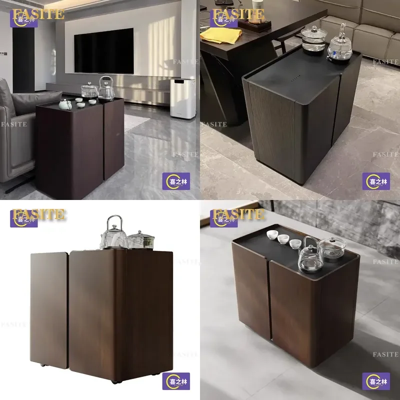 For Solid Wood Light Luxury Small Tea Table Mobile Coffee Table Italian Minimalist Integrated Balcony Kettle Cabinet