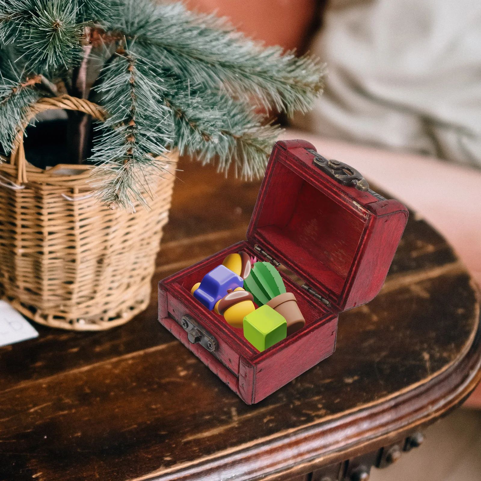 1pc キャンディ収納ボックスレトロ木製クラフトクリスマスおやつホルダーヴィンテージ小さなジュエリーオーガナイザーパーティーの記念品ギフトボックス