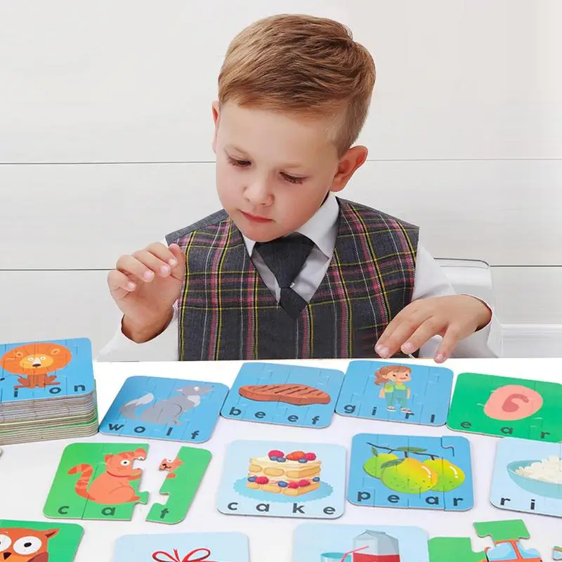 Kids English Flashcard Educational Puzzle Flashcards For Words Learning Smooth And Exquisite Wooden English Words Learning Cards