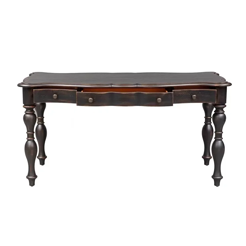 

French retro solid wood desk student writing desk American old home computer office desk