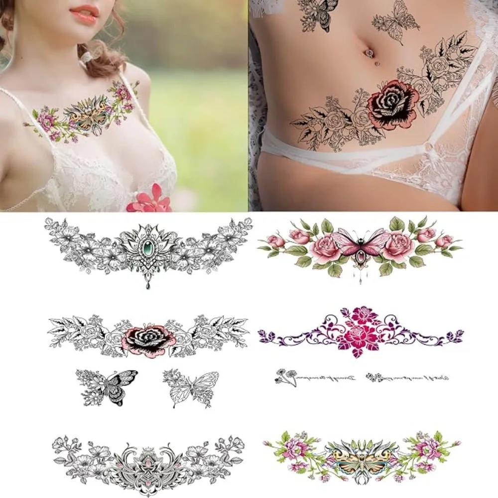 Tattoo Stickers Butterfly Flower Tattoos-6 Sheets Super Sexy Fake Tattoos Cosmetic Tattoo Stickers for Waterproof Fake Tattoos