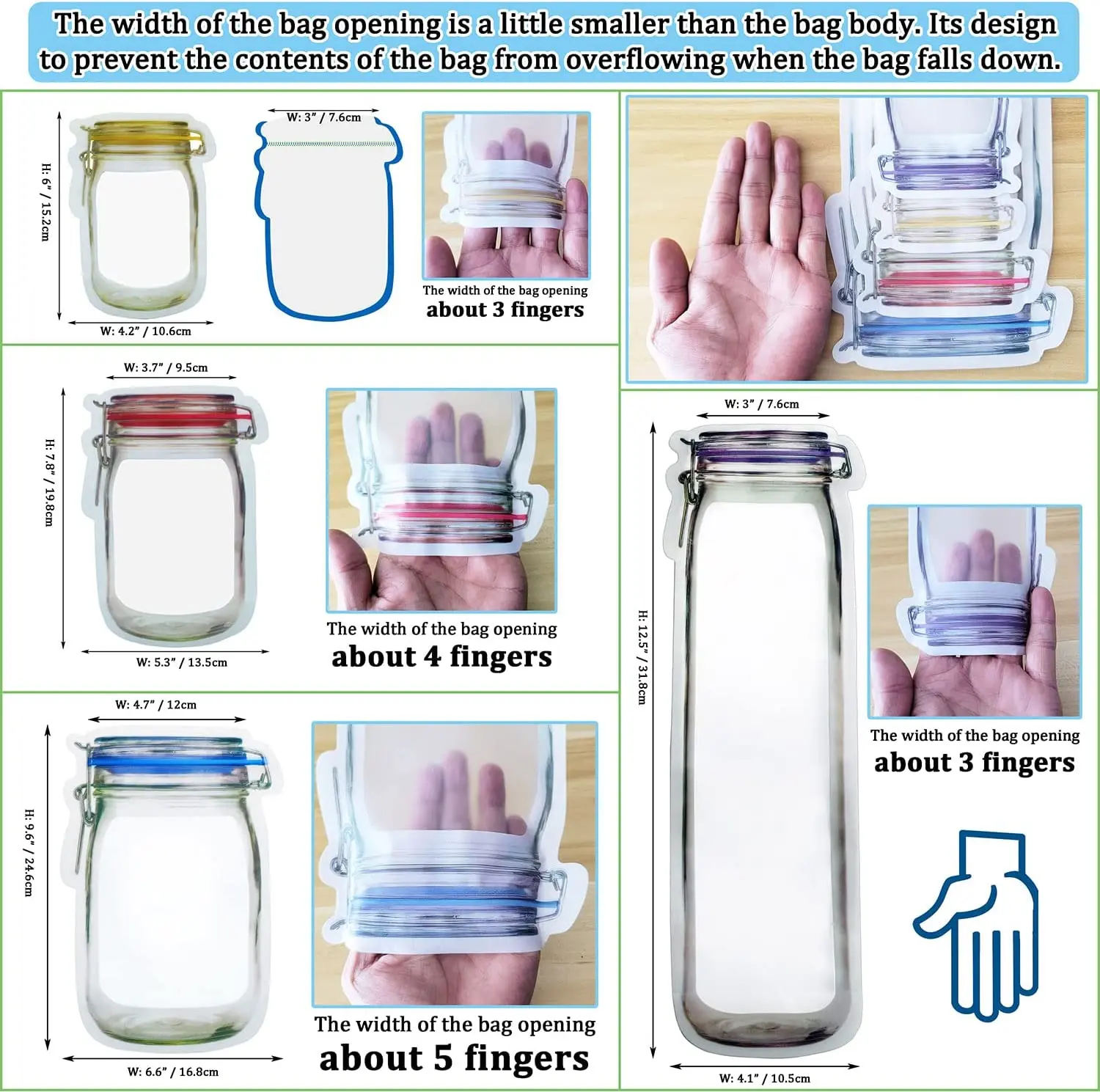 Multi-Size Mason Jar Bag, Reusable Zipper Bags, Fresh Bags, Leakproof Snacks Sealed Storage Bags, Food Saver Bags