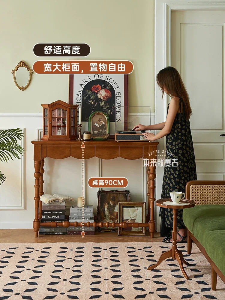 American wall table solid wood entry front door entrance table ultra-narrow French retro extremely  corridor entrance