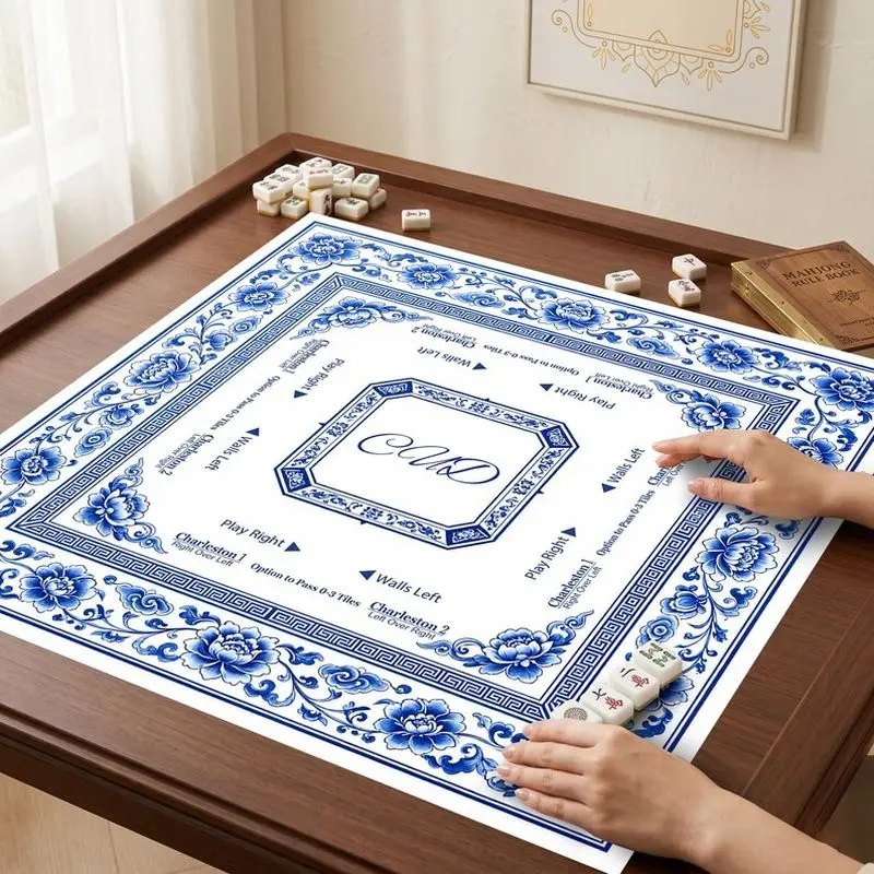 VIKAMA Blue And White Porcelain American Mahjong Mat Anti Slip Noise Reduction Charleston Layout Game Table Pad