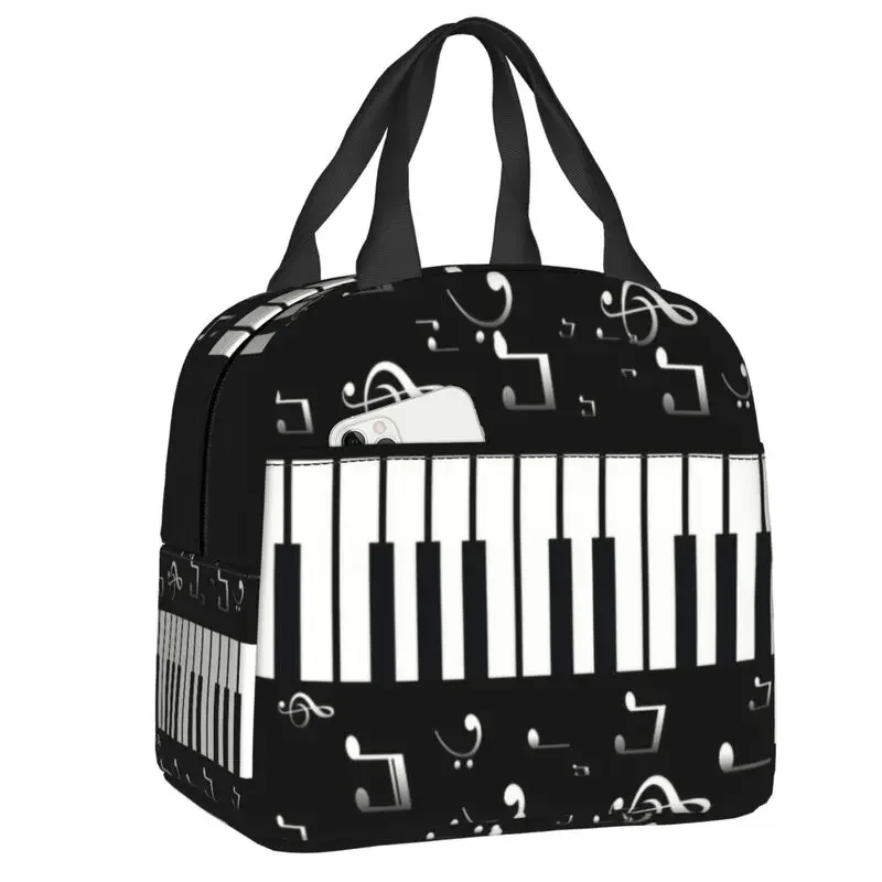 Custom Music Notes With Piano Lunch Bag Women Cooler Warm Insulated Lunch Box for Children School Work Picnic Food Tote Bags