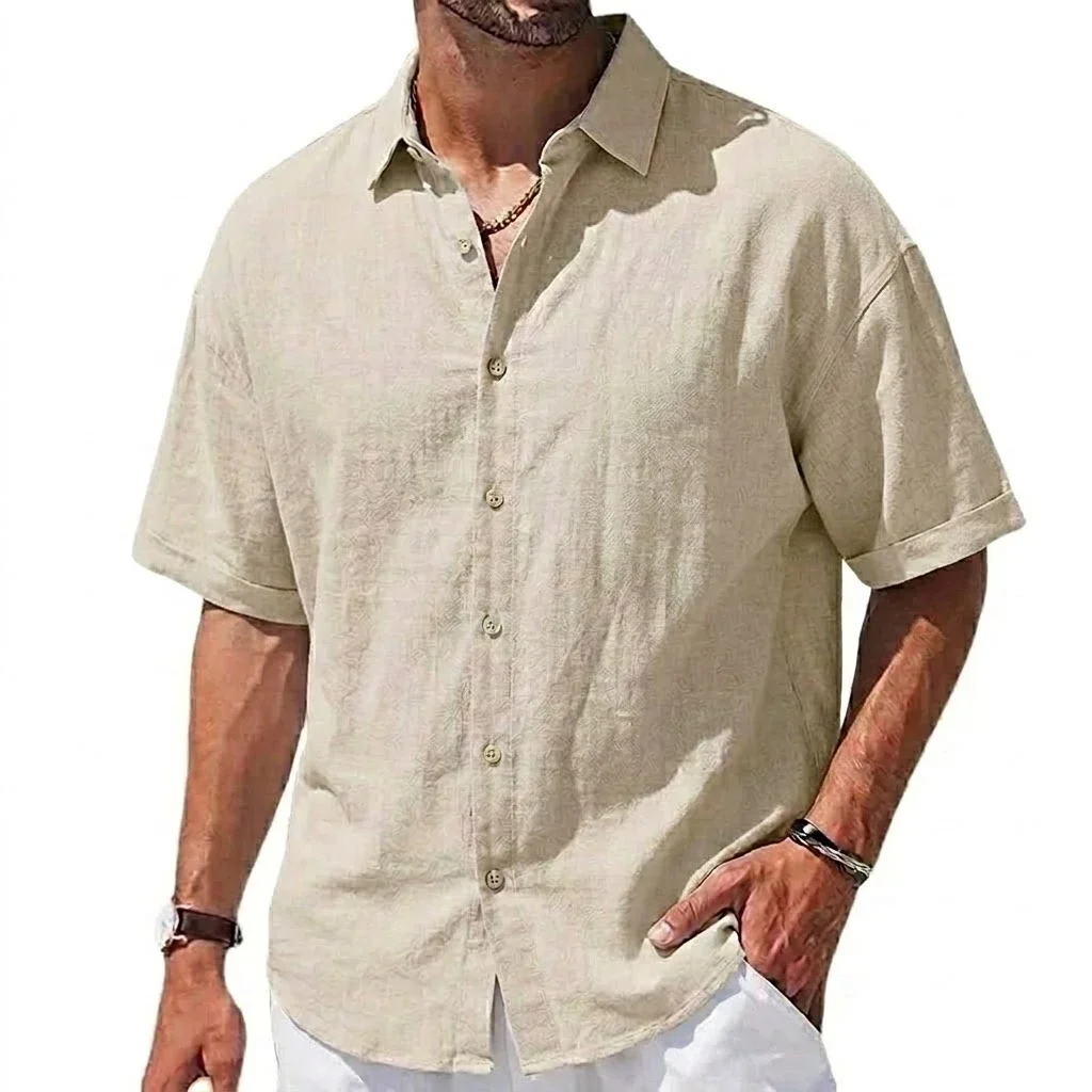 Sommer Kurzarm-Hemden Herren Casual Leinen T-Shirts Baumwoll-Hemden mit Kragen Herren Strand-Hawaiihemd Sommer Fitness T-Shirts – Detail 8