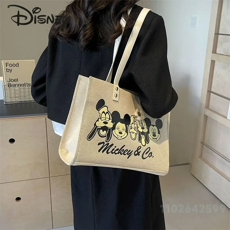 Disney Mickey 2024 New Women\'s Handbag Fashionable High Quality Women\'s Shoulder Bag Cartoon Large Capacity Canvas Shopping Bag