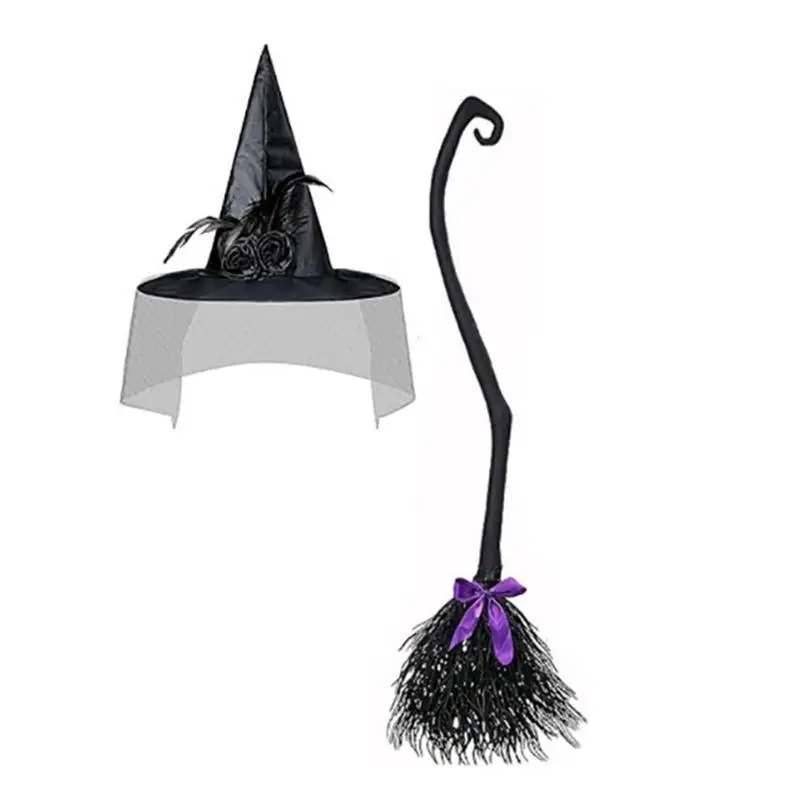 

R1WE Halloween Witch Cosplay Set Witch Hats Witch Halloween Party Props Flying Pointed Witch Hats