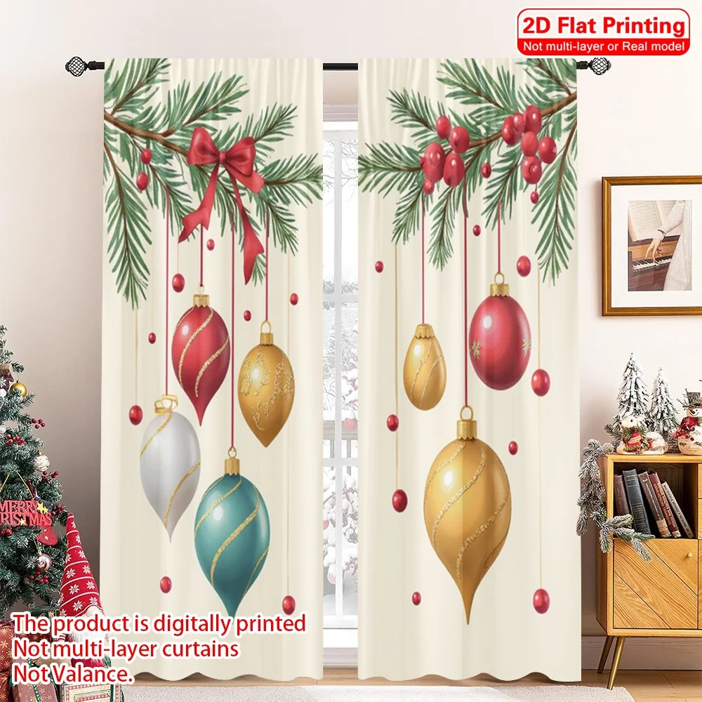 

2pcs 2D flat printing Merry Christmas Popular Curtain Christmas Baubles Festive Hanging Ornaments 100% Polyester Without