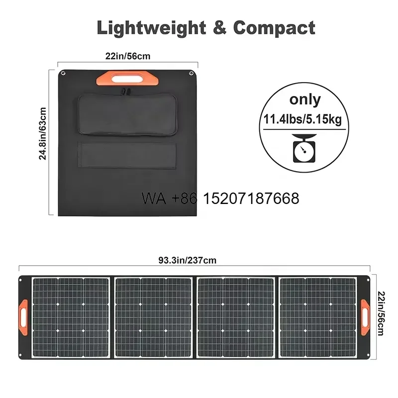 Wmwmnu for Customizable 200W Waterproof Portable Foldable Solar Panel Mono Cell Charger for Solar Generators Laptops Phones