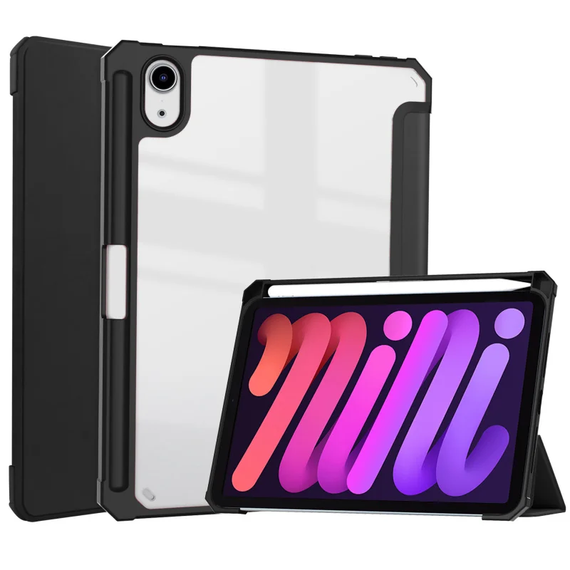 Tablet Case For iPad mini 7 Tri-Fold Acrylic Soft Shell Pen Slot Leather Case