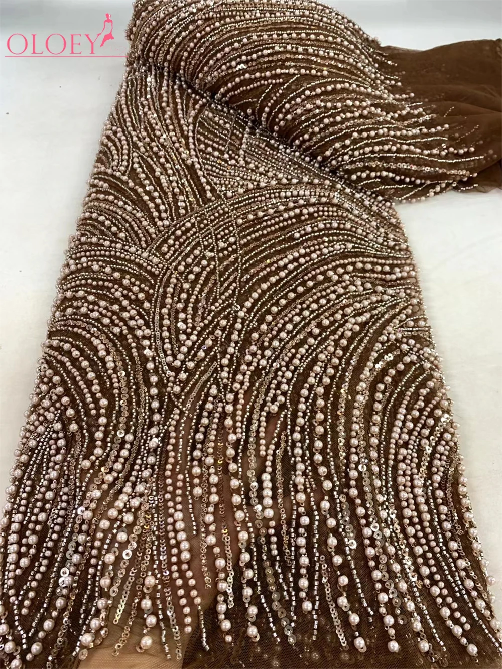 High-End High Quality Luxury French Handmade Embroidery Heavy Groom Lace Fabric African With Sequins Fabric For Wedding Dress