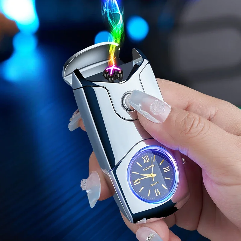 

Creative Colorful Lamp Watch Intelligent Dual Arc Charging Electronic Lighter Creative Metal Windproof Men's Cigarette Lighter