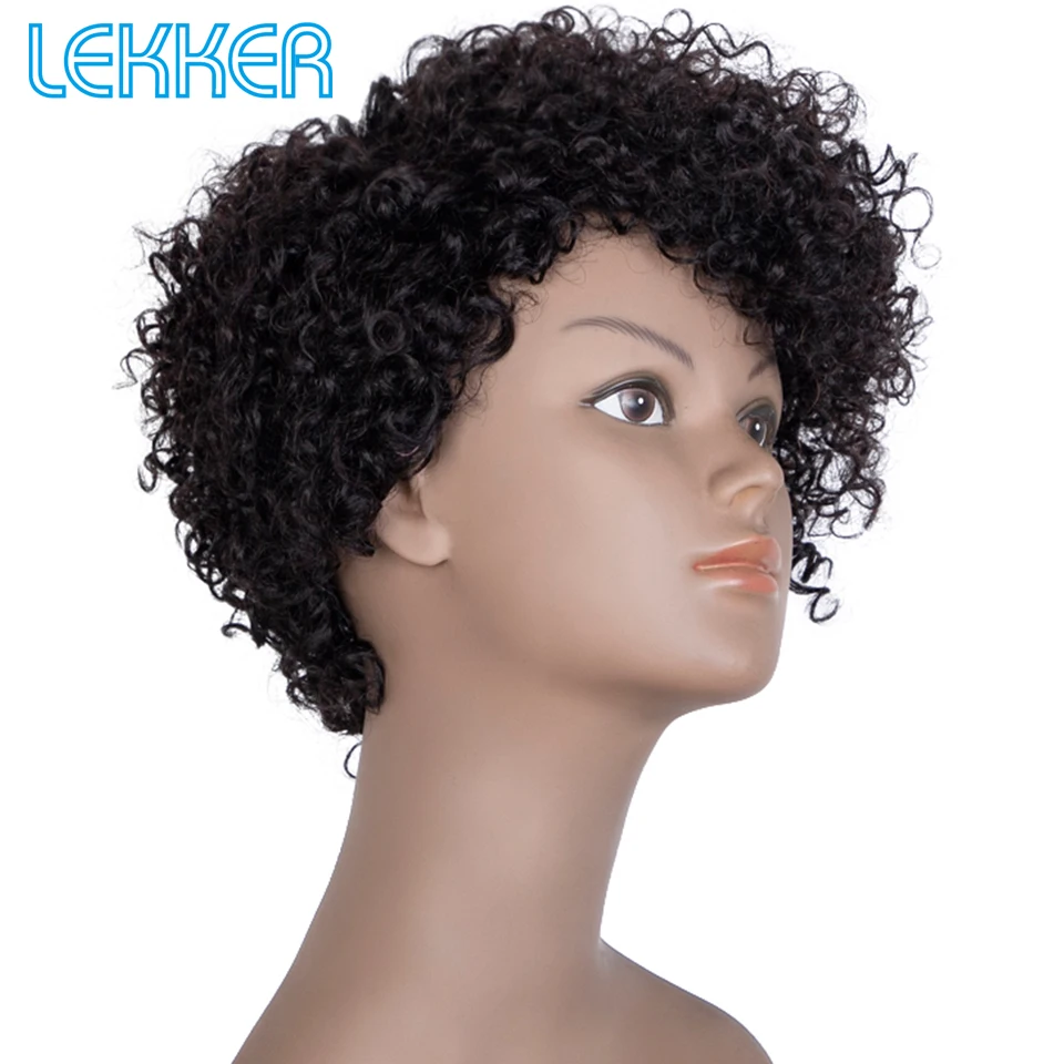 Lekker Short Pixie Cut Afro Kinky Curly Bob 100% Human Hair Wigs For Women Brazilian Remy Hair Full Machine Made Colored Wigs