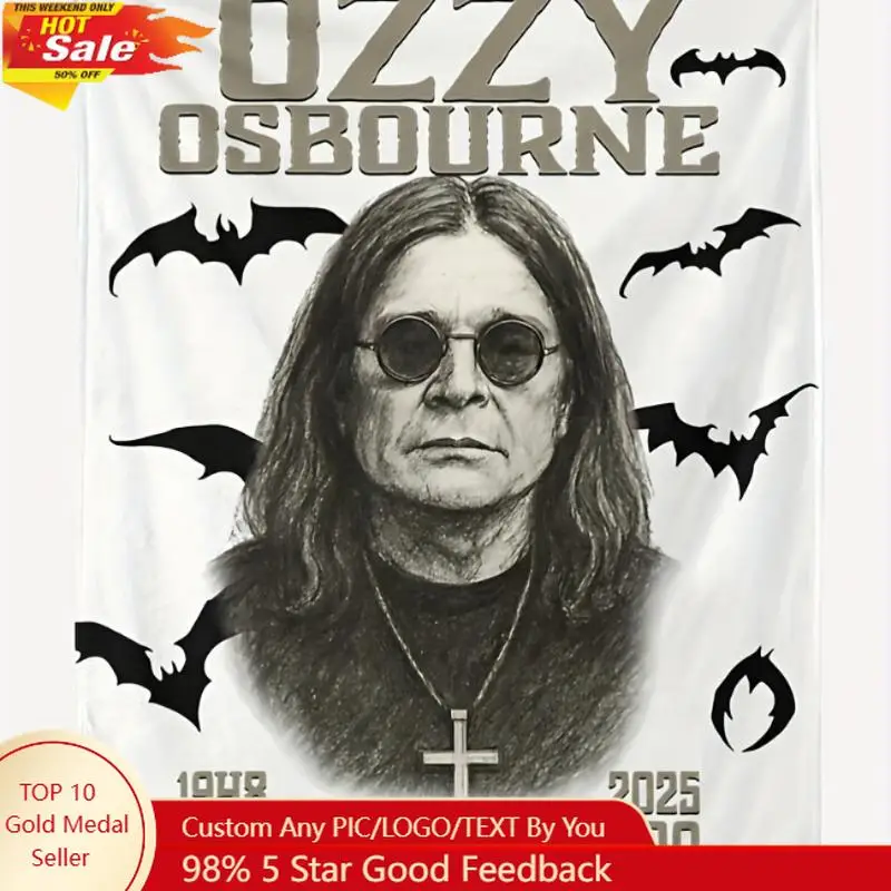 

Ozzy Osbourne Vintage Heavy Metal Throw Blanket Black White Retro design Extra LargeSoft Flannel Carpetlike Custom blankets