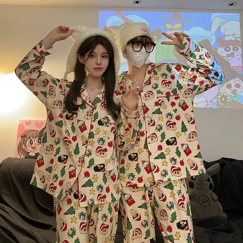 New Couples Pajamas Ms. Long-sleeved Cartoon Crayon Leisure Loose Comfortable Couples Wear Students Out Leisure Home Wear Men