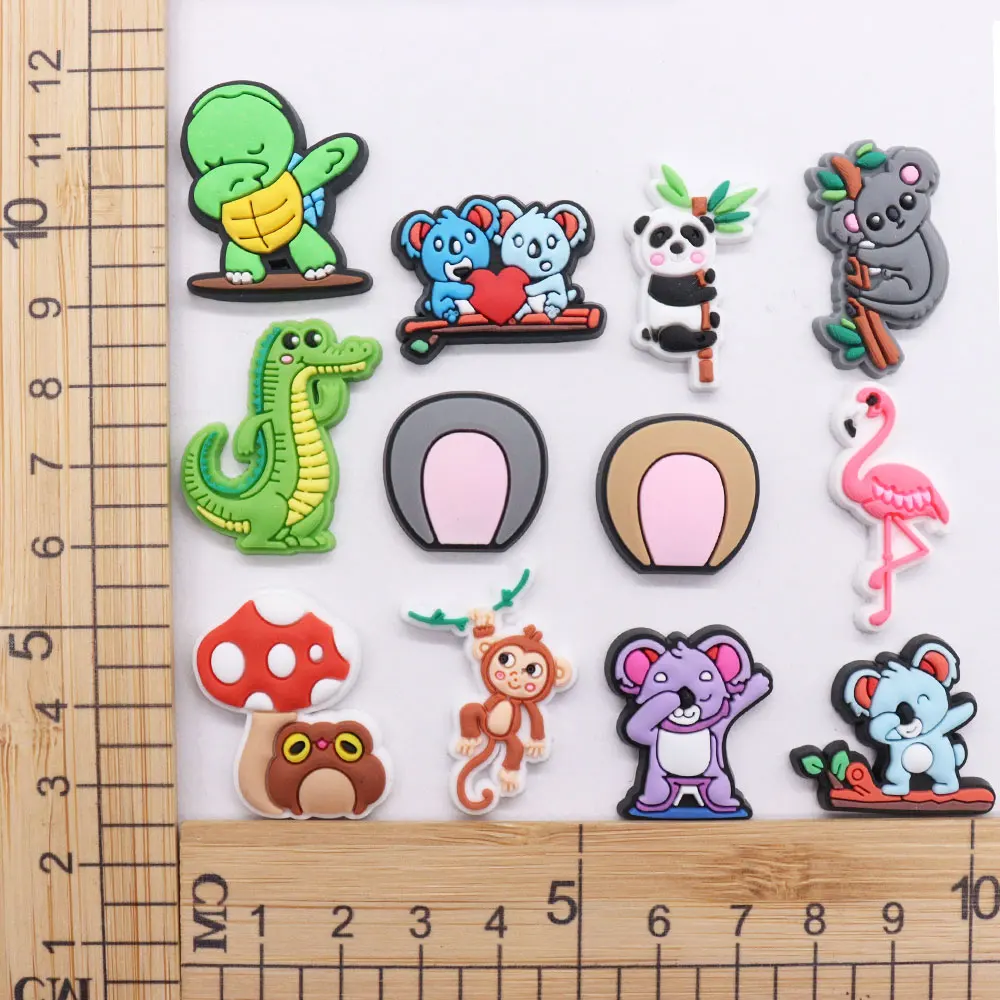 1-12Pcs PVC Adorable Animals Panda Tortoise Shoe Charms Boys Girls Buckle Clog Decoration DIY Cute X-mas Gifts