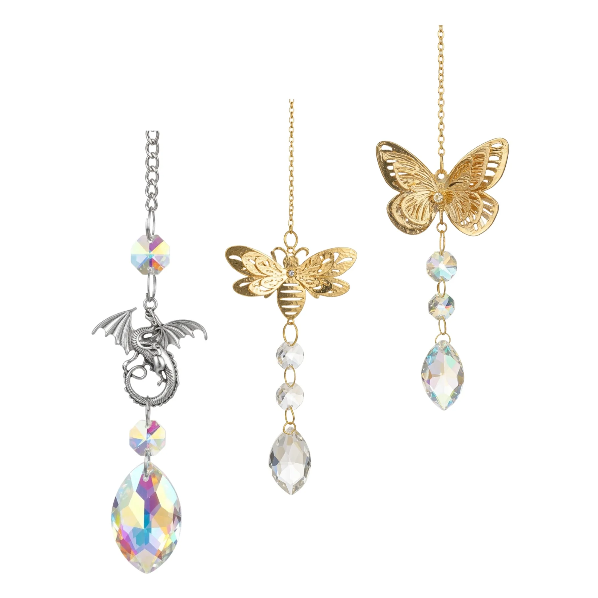 Golden Insect Crystal Sun Catcher Hanging Ornament for Garden Balcony Decoration with Rainbow Light Refraction