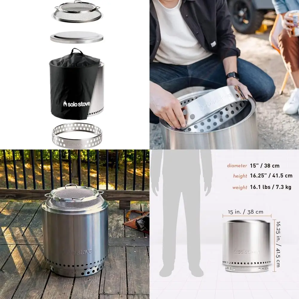 

Smokeless Fire Pit Kit for 2-4 People - Portable Outdoor Fireplace with Stand, Shield, Lid, and Shelter