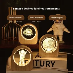 Creative Wooden Luminous Base 3D Carved Crystal Ball Desktop Decoration Gift Small Night Light Bedside Office Decoration Gift