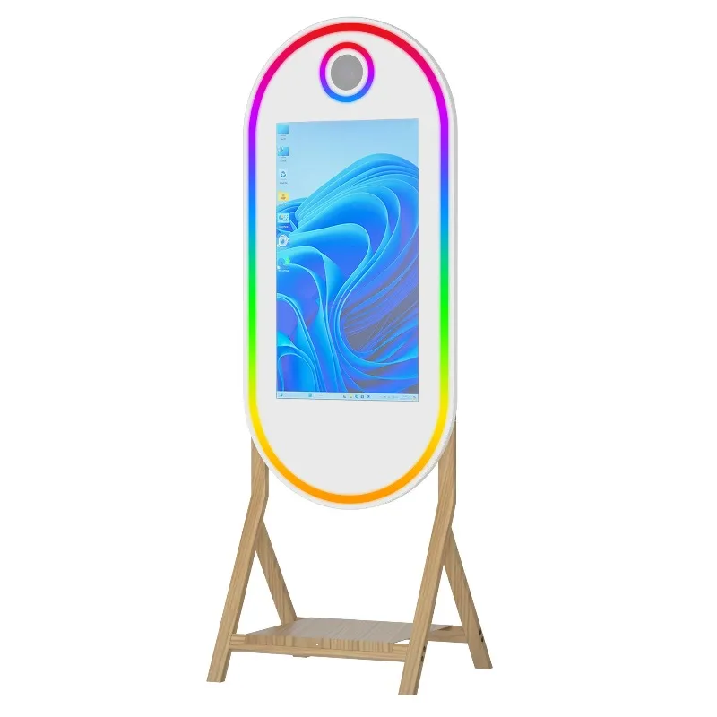 Imitation wood grain oval mirror photo booth camera camera Photobooth indoor advertising machine advertising
