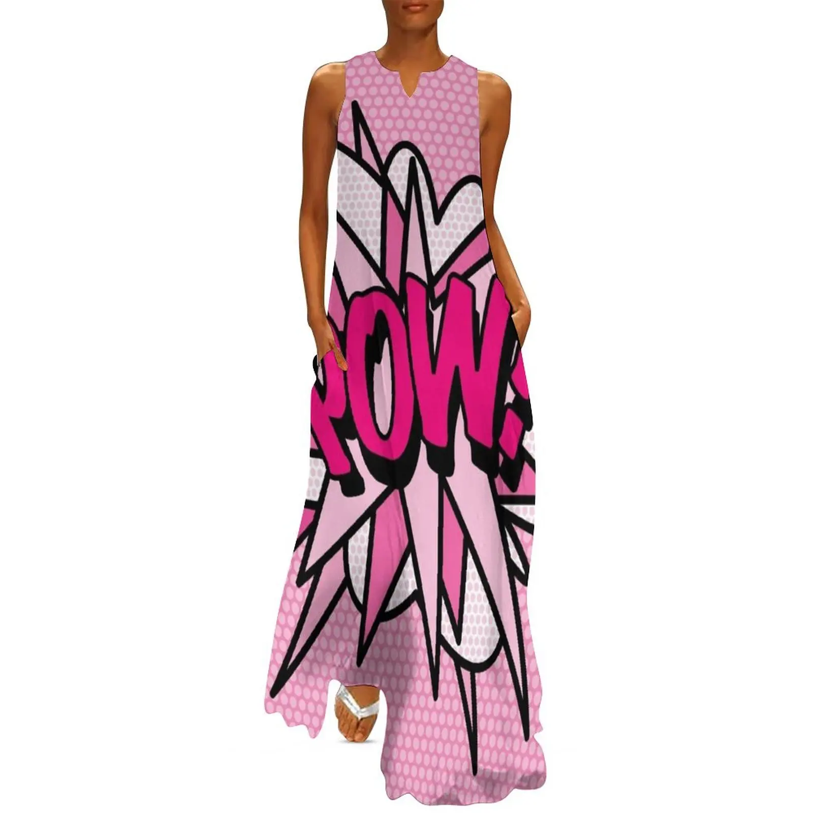 

POW Pink Comic Book Pop Art Modern Fun Typography Design Long Dress Clothing Long dresses Dress