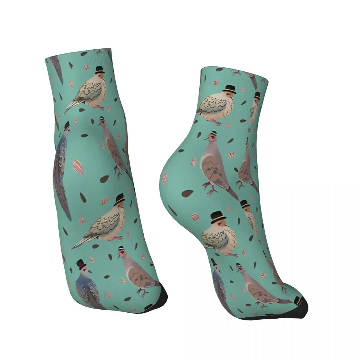 Mourning Dove Birds Cute Grey And Turquoise Bird Illustration Pattern Ankle Socks Male Mens Women Winter Stockings Hip Hop