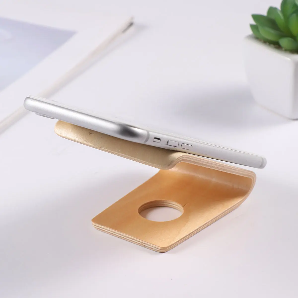 Wooden Phone Bracket Basswood Portable Mobile Stand Holder Universal Support for Phones Tablets Video Watching Desk view 6