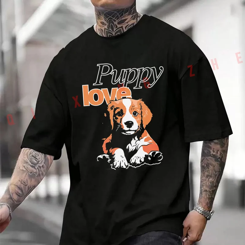 

2026 Shirt Cotton Casual T-shirts Small Puppy Sitting And Very Happy Men's Summer Moto Cycling Sportswear Top Tee