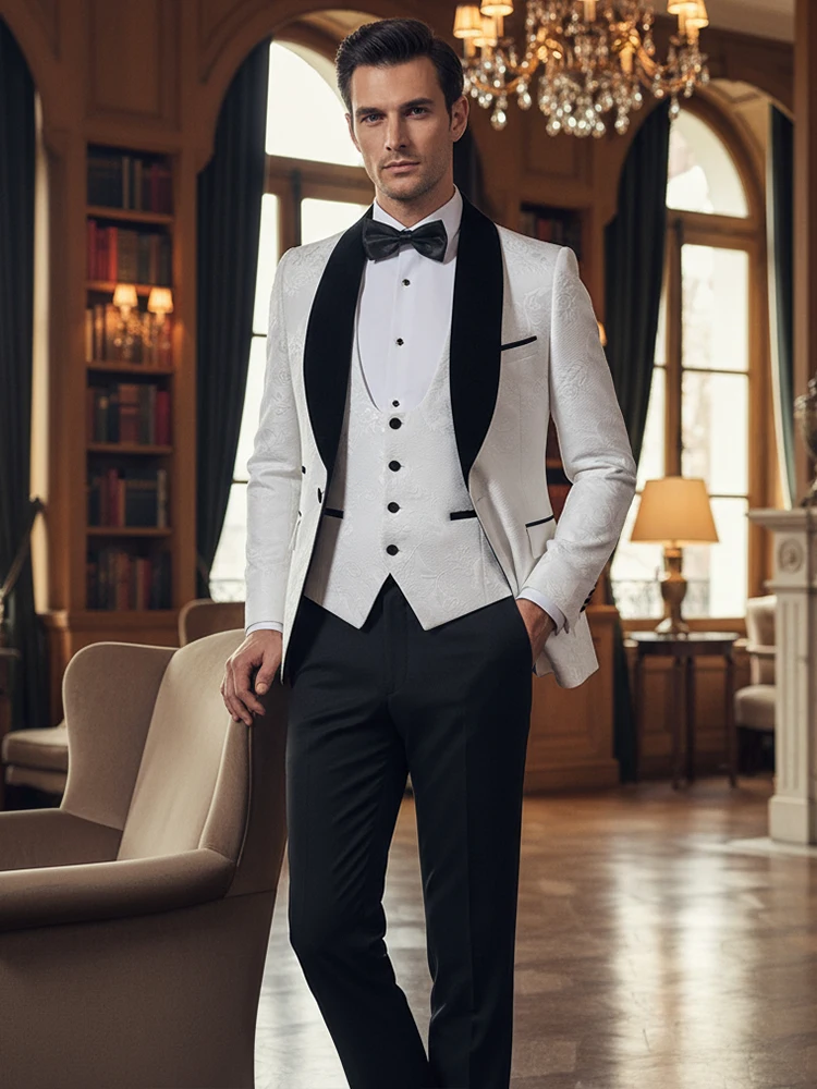 

ST Cassy, высокое качество, роскошный ретро-резной приталенный смокинг, костюм для выпускного вечера, модный белый мужской свадебный костюм из трех предметов для жениха