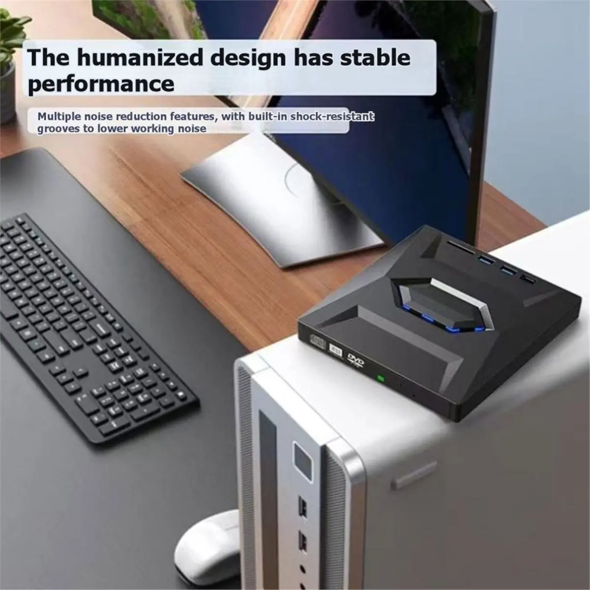 A72Z Multi-Functional External Drive, USB /Type-C Portable VCD/DVD/CD Burner Reader with USB Hub, SD Card Reader