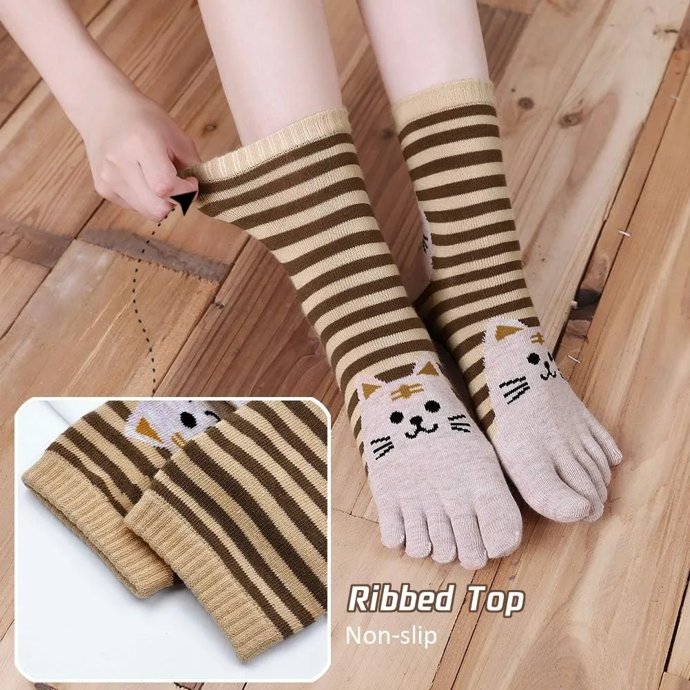 5 Pairs Cute Toe Socks Women Girl Cotton Striped Bright Color Young Casual Fashion Five Finger Socks Ankle Sock