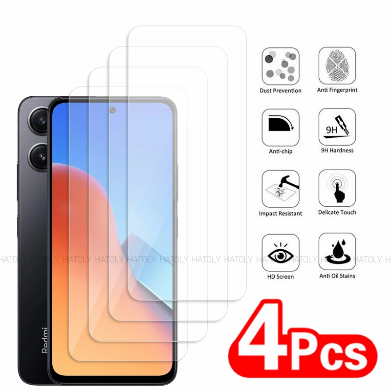 2/4PCS Screen Protector For Xiaomi Redmi 12 4G Tempered Glass Xiaomi Redmi 12 4G Full Glue Cover Phone Glass Xiaomi Redmi 12 4G