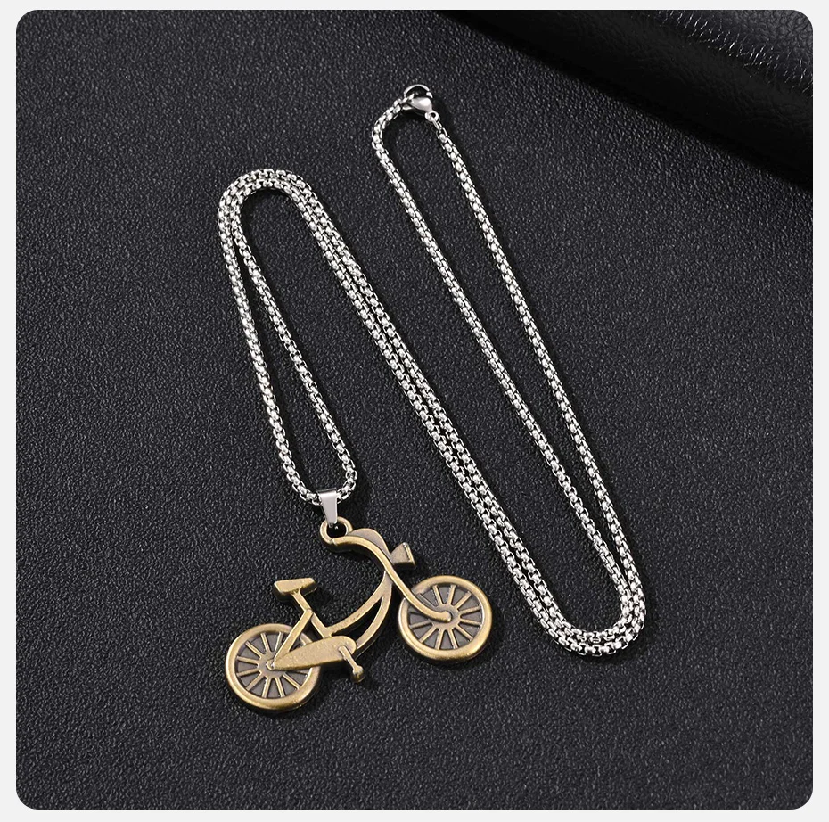 Vnox Retro Fahrrad-Anhänger Halskette für Männer, Vintage Legierung Fahrrad-Charm 70cm Edelstahl Kastenkette Punk Radfahrer-Schmuck Geschenk – Detail 6