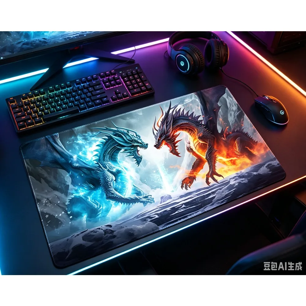Fantasy Ice Fire Dragon Art Card Games Playmat Durable Office Deskpad Parties Gathering Card GameMat Compute PC Gaming MousePad