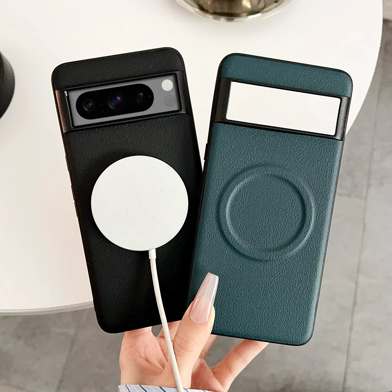 

Для Google Pixel 8 Pro простой кожаный магнитный чехол с беспроводной зарядкой, защита объектива задней камеры Fundas Para Pixel 6 7 8 9